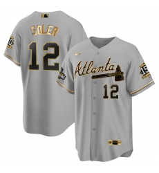 Men Atlanta Braves 12 Jorge Soler 2021 Grey Gold World Series Champions With 150th Anniversary Patch Cool Base Stitched Jersey Men Atlanta Braves 12 Jorge Soler 2021 Grey Gold World Series Champions With 150th Anniversary Patch Cool Base Stitched Jersey