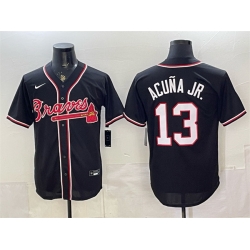 Men Atlanta Braves  13 Ronald Acuna Jr  2026 Fashion Replica Black Out Stitched Baseball Jersey
