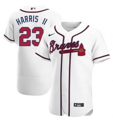 Men Atlanta Braves 23 Michael Harris II White Flex Base Stitched Baseball Jersey Men Atlanta Braves 23 Michael Harris II White Flex Base Stitched Baseball Jersey