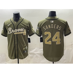 Men Atlanta Braves  24 Deion Sanders Olive 2026 Armed Forces Day Stitched Baseball Jersey