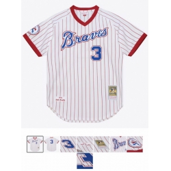 Men Atlanta Braves #3 Mitchell And Ness White Red Strips Jersey