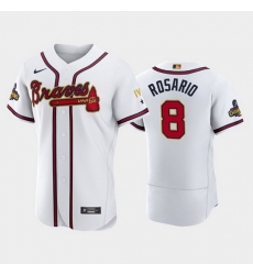 Men Atlanta Braves 8 Eddie Rosario 2022 White Gold World Series Champions Program Flex Base Stitched Baseball jersey Men Atlanta Braves 8 Eddie Rosario 2022 White Gold World Series Champions Program Flex Base Stitched Baseball jersey