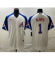 Men's Atlanta Braves #1 Ozzie Albies White 2023 City Connect Cool Base Stitched Jersey Men's Atlanta Braves #1 Ozzie Albies White 2023 City Connect Cool Base Stitched Jersey