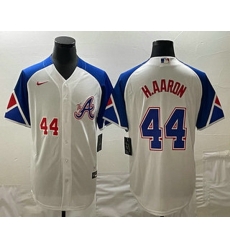 Mens Atlanta Braves #44 Hank Aaron Number White 2023 City Connect Cool Base Stitched Jersey Mens Atlanta Braves #44 Hank Aaron Number White 2023 City Connect Cool Base Stitched Jersey