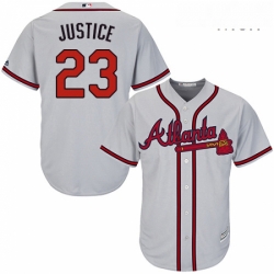 Mens Majestic Atlanta Braves 23 David Justice Replica Grey Road Cool Base MLB Jersey