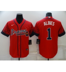 Men's Nike Atlanta Braves #1 Ozzie Albies Red 2021 New Jersey Men's Nike Atlanta Braves #1 Ozzie Albies Red 2021 New Jersey