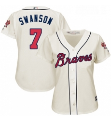 Womens Majestic Atlanta Braves 7 Dansby Swanson Authentic Cream Alternate 2 Cool Base MLB Jersey Womens Majestic Atlanta Braves 7 Dansby Swanson Authentic Cream Alternate 2 Cool Base MLB Jersey