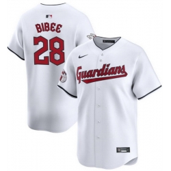 Men Cleveland Guardians 28 Tanner Bibee White Cool Base Stitched Baseball Jersey