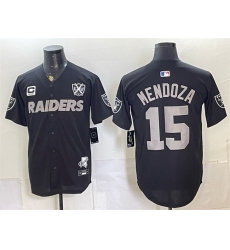 Men Las Vegas Raiders  15 Fernando Mendoza Black With 3 Star C Patch Nevada Silver Stat Patch And 65th Anniversary Patch Stitched Football Jersey