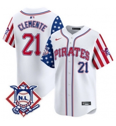 Men Pittsburgh Pirates 21 Roberto Clemente White 2024 Fourth of July Vapor Limited Stitched Baseball Jersey