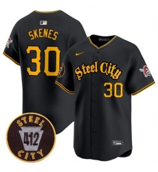Men Pittsburgh Pirates 30 Paul Skenes Black 412 Patch Vapor Premier Limited Stitched Baseball Jersey