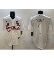 Men St  Louis Cardinals 1 Ozzie Smith White Cool Base Stitched Baseball Jersey