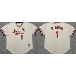 Men St  Louis Cardinals  1 Ozzie Smith White Stitched Baseball Jersey