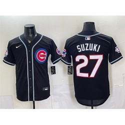 Men Chicago Cubs  27 Seiya Suzuki 150th Anniversary Black Out Style Vapor Premier Limited Stitched Baseball Jersey