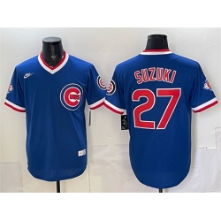 Men Chicago Cubs  27 Seiya Suzuki Royal 150th Anniversary Throwback Vapor Limited Stitched Baseball Jersey