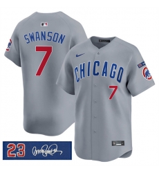 Men Chicago Cubs 7 Dansby Swanson Gray  27Ryne Sandberg Tribute 27 Vapor Limited V3 Stitched Baseball Jersey