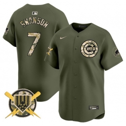 Men Chicago Cubs 7 Dansby Swanson Green Armed Forces Day Vapor Limited Stitched Baseball Jersey