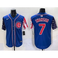 Men Chicago Cubs 7 Dansby Swanson Royal 2025 Independence Day Vapor Premier Limited Stitched Baseball Jersey