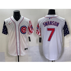 Men Chicago Cubs 7 Dansby Swanson White 2025 Independence Day Vapor Premier Limited Stitched Baseball Jersey