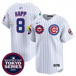 Men Chicago Cubs 8 Ian Happ White 2025 Tokyo Series Limited Stitched Baseball Jersey