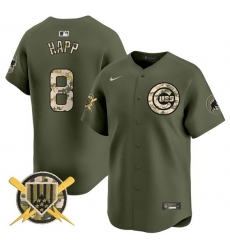 Men Chicago Cubs 8 lan Happ Green Armed Forces Day Vapor Limited Stitched Baseball Jersey