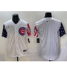 Men Chicago Cubs Blank White Pinstripe 2025 Independence Day Vapor Premier Limited Stitched Baseball Jersey