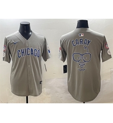 Men Chicago Cubs Grey Harry Caray  27Holy Cow 27 Patch Limited Stitched Baseball Jersey