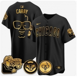 Men Chicago Cubs Harry Caray Limited Black Gold Holy Cow Patch Jersey