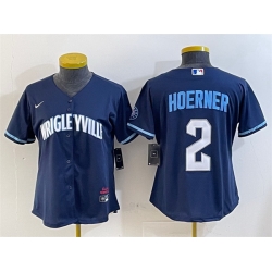 Women Chicago Cubs 2 Nico Hoerner Navy City Connect Stitched Jersey