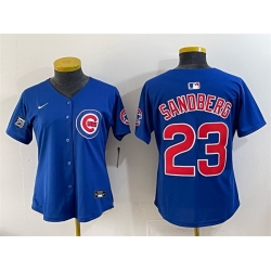 Women Chicago Cubs 23 Ryne Sandberg Royal Ryne Sandberg Tribute Vapor Limited V2 Stitched Baseball Jersey