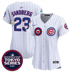 Women Chicago Cubs 23 Ryne Sandberg White 2025 Tokyo Series Limited Stitched Baseball Jersey