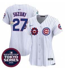 Women Chicago Cubs 27 Seiya Suzuki White 2025 Tokyo Series Limited Stitched Baseball Jersey
