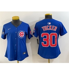 Women Chicago Cubs 30 Kyle Tucker Royal Ryne Sandberg Tribute Vapor Limited V2 Stitched Baseball Jersey