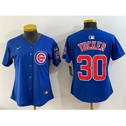 Women Chicago Cubs 30 Kyle Tucker Royal Ryne Sandberg Tribute Vapor Limited V3 Stitched Baseball Jersey