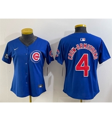 Women Chicago Cubs 4 Pete Crow Armstrong Royal  27Ryne Sandberg Tribute 27 Vapor Limited V2 Stitched Baseball Jersey 28Run Small 29