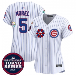 Women Chicago Cubs 5 Christopher Morel White 2025 Tokyo Series Limited Stitched Baseball Jersey