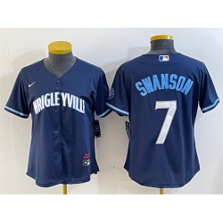 Women Chicago Cubs 7 Dansby Swanson Navy City Connect Stitched Jersey