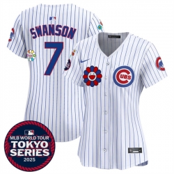 Women Chicago Cubs 7 Dansby Swanson White 2025 Tokyo Series Limited Stitched Baseball Jersey