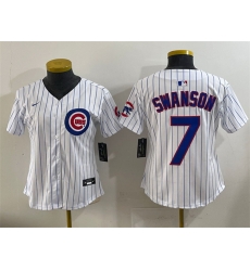 Women Chicago Cubs 7 Dansby Swanson White Cool Base Stitched Jersey