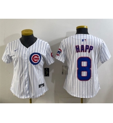 Women Chicago Cubs 8 Ian Happ White Home Limited Stitched Baseball Jersey
