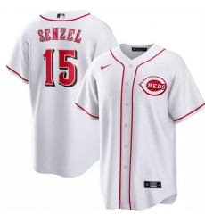 Men Cincinnati Reds 15 Nick Senzel White Cool Base Stitched Baseball Jersey Men Cincinnati Reds 15 Nick Senzel White Cool Base Stitched Baseball Jersey