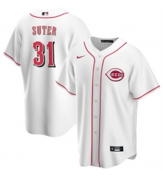 Men Cincinnati Reds 31 Brent Suter White Cool Base Stitched Baseball Jersey Men Cincinnati Reds 31 Brent Suter White Cool Base Stitched Baseball Jersey