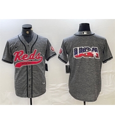 Men Cincinnati Reds Grey Team Big Logo Cool Base Stitched Baseball Jersey Men Cincinnati Reds Grey Team Big Logo Cool Base Stitched Baseball Jersey