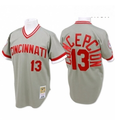 Mens Mitchell and Ness Cincinnati Reds 13 Dave Concepcion Authentic Grey Throwback MLB Jersey Mens Mitchell and Ness Cincinnati Reds 13 Dave Concepcion Authentic Grey Throwback MLB Jersey