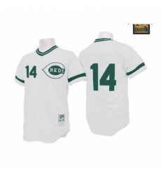 Mens Mitchell and Ness Cincinnati Reds 14 Pete Rose Authentic WhiteGreen Patch Throwback MLB Jersey Mens Mitchell and Ness Cincinnati Reds 14 Pete Rose Authentic WhiteGreen Patch Throwback MLB Jersey