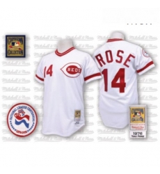 Mens Mitchell and Ness Cincinnati Reds 14 Pete Rose Replica White Throwback MLB Jersey Mens Mitchell and Ness Cincinnati Reds 14 Pete Rose Replica White Throwback MLB Jersey