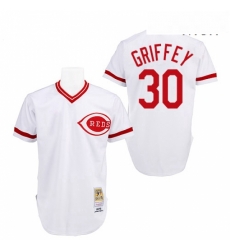Mens Mitchell and Ness Cincinnati Reds 30 Ken Griffey Replica White Throwback MLB Jersey Mens Mitchell and Ness Cincinnati Reds 30 Ken Griffey Replica White Throwback MLB Jersey