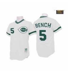 Mens Mitchell and Ness Cincinnati Reds 5 Johnny Bench Authentic WhiteGreen Patch Throwback MLB Jersey Mens Mitchell and Ness Cincinnati Reds 5 Johnny Bench Authentic WhiteGreen Patch Throwback MLB Jersey