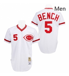 Mens Mitchell and Ness Cincinnati Reds 5 Johnny Bench Replica White Throwback MLB Jersey Mens Mitchell and Ness Cincinnati Reds 5 Johnny Bench Replica White Throwback MLB Jersey