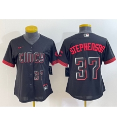 Women Cincinnati Reds 37 Tyler Stephenson Black 2023 City Connect With Patch Stitched Baseball Jersey Women Cincinnati Reds 37 Tyler Stephenson Black 2023 City Connect With Patch Stitched Baseball Jersey